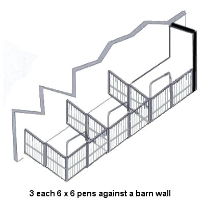 3 goat pens in a row